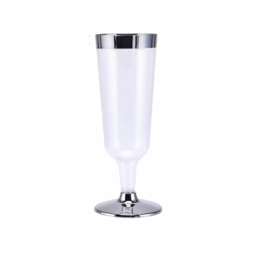 Champagne Cups Silver Rim 6oz, 12pcs